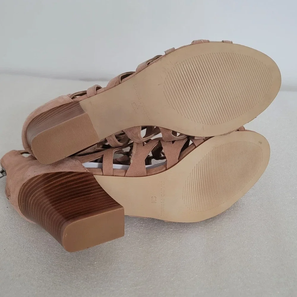 Marc Fisher Blair Sandal 9 Pink Cutout‎ Caged Suede Boho Hippie Neutral Chunky